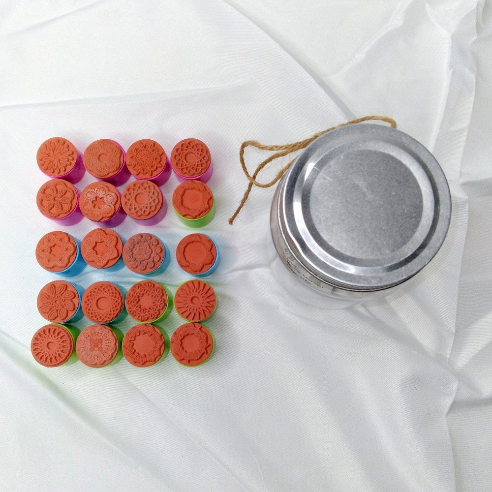 20Pcs Wooden Stamps Floral Pattern Rubber Round